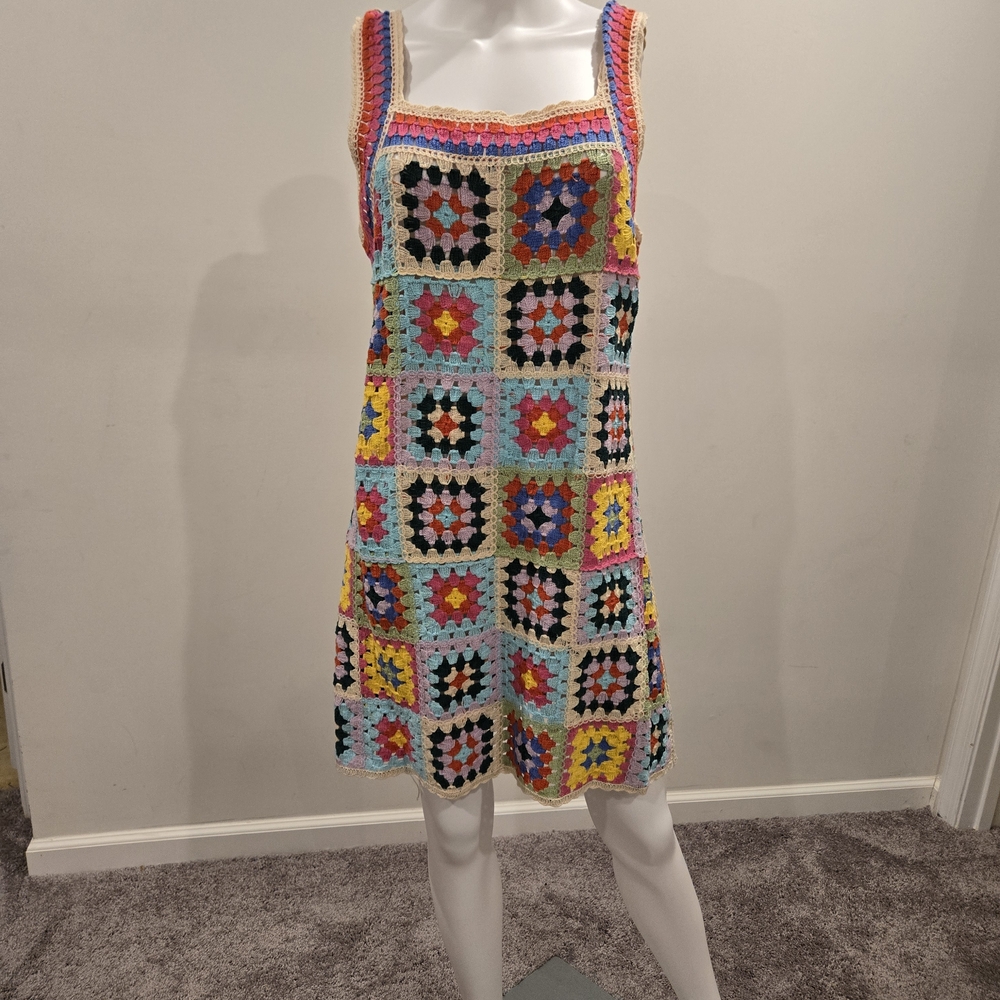 Colorful Crochet Patchwork Dress